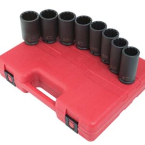 1/2" Dr. 12 Pt. 8 Pc. Deep Spindle Nut Impact Socket Set