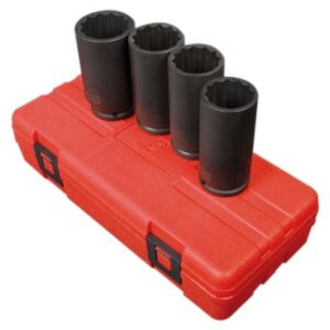 1/2" Dr. 12 Pt. 4 Pc. Metric Deep Spindle Nut Impact Socket Set