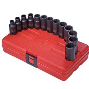 3/8" Dr. 13pc 12pt Metric Semi-Deep Impact Socket Set