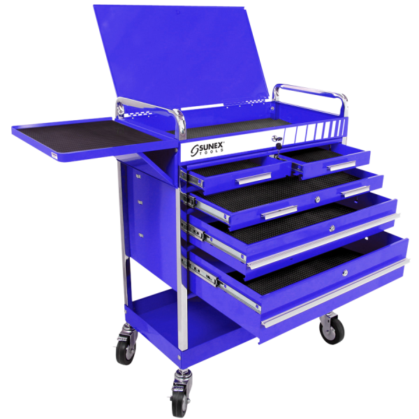 Professional 5 Drawer Service Cart w/Locking Top-Blue 1