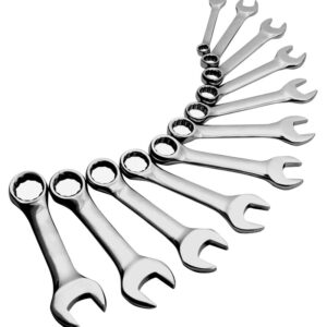 11 Pc. Fully Polished SAE Stubby Combination Wrench Set